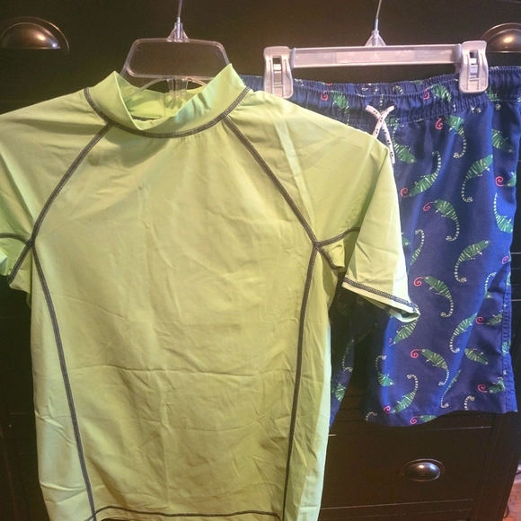 Lands End Boys Swim Shorts and Rashguard - Picture 2 of 5